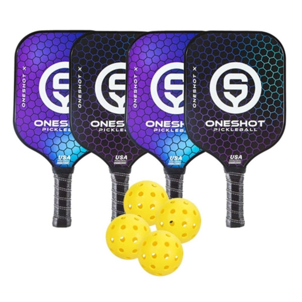 Set of 4 Pickleball Paddles and 4 Balls